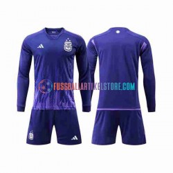 Argentinien Auswärtsausrüstung 3 Stars World Cup 2022 Kinder Set(Trikot und Hose) L/S