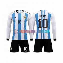Argentinien Heimausrüstung 3 Stars Lionel Messi 10 World Cup 2022 Kinder Set(Trikot und Hose) L/S
