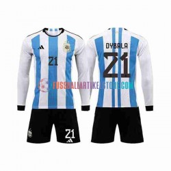 Argentinien Heimausrüstung 3 Stars Paulo Dybala 21 World Cup 2022 Kinder Set(Trikot und Hose) L/S