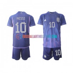 Argentinien Auswärtsausrüstung Lionel Messi 10 World Cup 2022 Kinder Set(Trikot und Hose) S/S