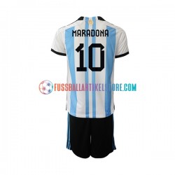 Argentinien Heimausrüstung Maradona 10 World Cup 2022 Kinder Set(Trikot und Hose) S/S