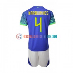 Brasilien Auswärtsausrüstung Marquinhos 4 World Cup 2022 Kinder Set(Trikot und Hose) S/S
