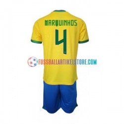Brasilien Heimausrüstung Marquinhos 4 World Cup 2022 Kinder Set(Trikot und Hose) S/S