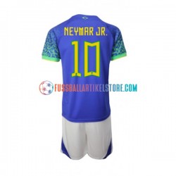 Brasilien Auswärtsausrüstung Neymar JR 10 World Cup 2022 Kinder Set(Trikot und Hose) S/S