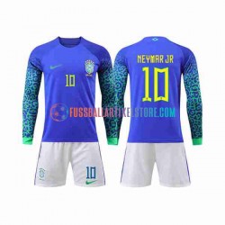 Brasilien Auswärtsausrüstung Neymar Jr 10 World Cup 2022 Kinder Set(Trikot und Hose) L/S