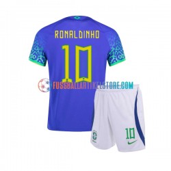 Brasilien Auswärtsausrüstung Ronaldinho 10 World Cup 2022 Kinder Set(Trikot und Hose) S/S