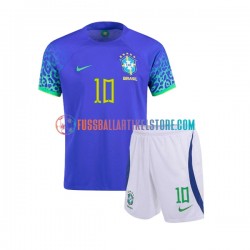 Brasilien Auswärtsausrüstung Ronaldinho 10 World Cup 2022 Kinder Set(Trikot und Hose) S/S
