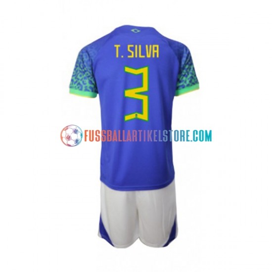 Brasilien Auswärtsausrüstung Thiago Silva 3 World Cup 2022 Kinder Set(Trikot und Hose) S/S