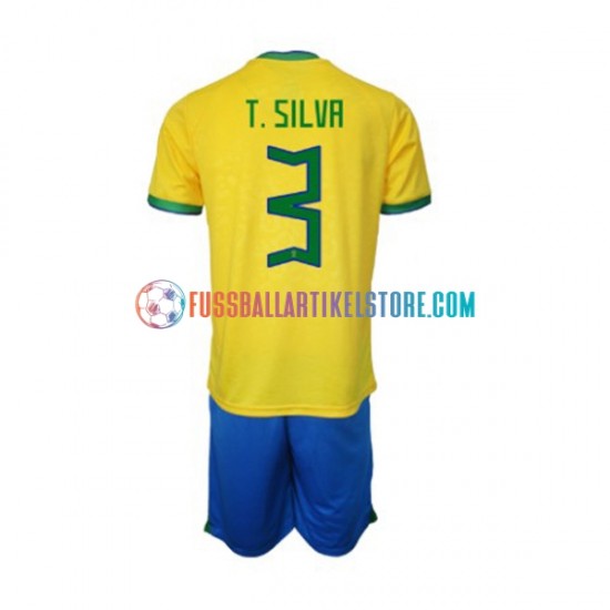 Brasilien Heimausrüstung Thiago Silva 3 World Cup 2022 Kinder Set(Trikot und Hose) S/S