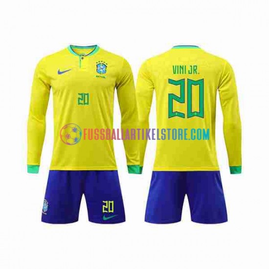 Brasilien Heimausrüstung Vinicius Junior 20 World Cup 2022 Kinder Set(Trikot und Hose) L/S