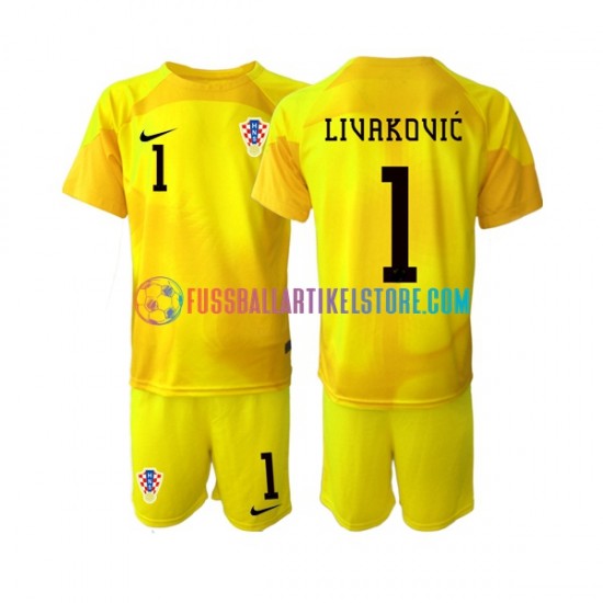 Kroatien Heimausrüstung Torwart Dominik Livakovic 1 World Cup 2022 Kinder Set(Trikot und Hose) S/S