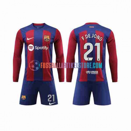 FC Barcelona Heimausrüstung Frenkie de Jong 21 2023-2024 Kinder Set(Trikot und Hose) L/S