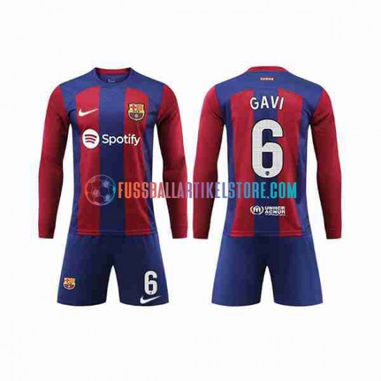 FC Barcelona Heimausrüstung GAVI 6 2023-2024 Kinder Set(Trikot und Hose) L/S