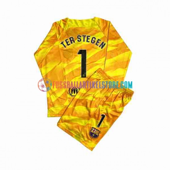 FC Barcelona Viertesausrüstung Torwart Ter Stegen 1 2023-2024 Kinder Set(Trikot und Hose) L/S