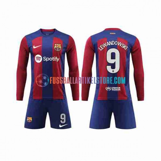 FC Barcelona Heimausrüstung LEWANDOWSKI 9 2023-2024 Kinder Set(Trikot und Hose) L/S