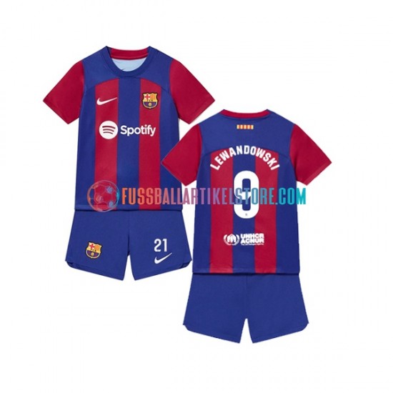 FC Barcelona Heimausrüstung Robert Lewandowski 9 2023-2024 Kinder Set(Trikot und Hose) S/S