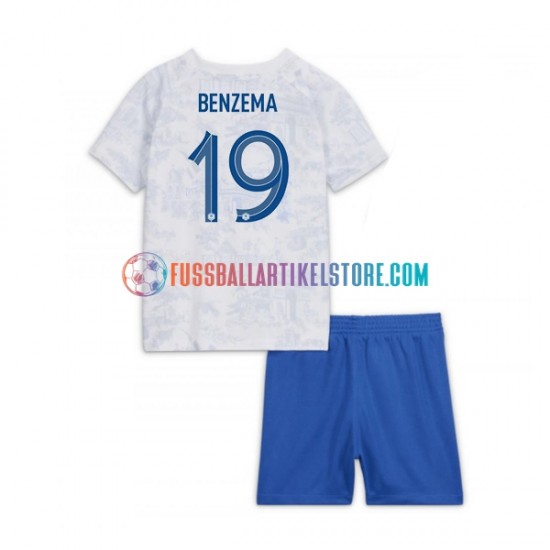 Frankreich Auswärtsausrüstung Benzema 19 World Cup 2022 Kinder Set(Trikot und Hose) S/S