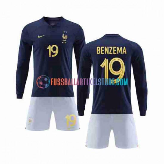 Frankreich Heimausrüstung Benzema 19 World Cup 2022 Kinder Set(Trikot und Hose) L/S