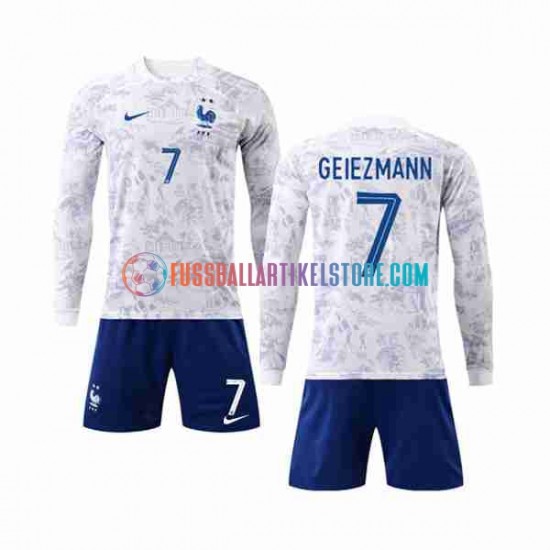 Frankreich Auswärtsausrüstung Griezmann 7 World Cup 2022 Kinder Set(Trikot und Hose) L/S