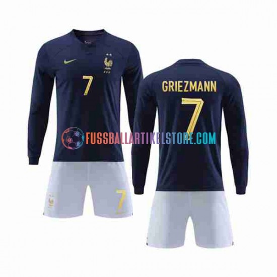 Frankreich Heimausrüstung Griezmann 7 World Cup 2022 Kinder Set(Trikot und Hose) L/S