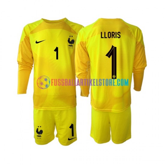 Frankreich Ausweichausrüstung Torwart Hugo Lloris 1 World Cup 2022 Kinder Set(Trikot und Hose) L/S