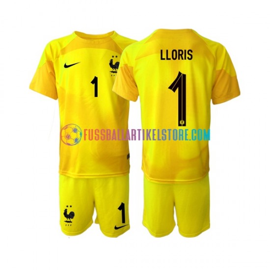 Frankreich Ausweichausrüstung Torwart Hugo Lloris 1 World Cup 2022 Kinder Set(Trikot und Hose) S/S