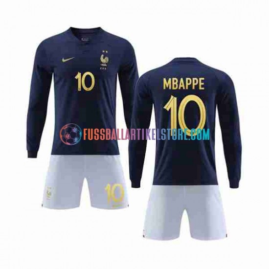 Frankreich Heimausrüstung Mbappé 10 World Cup 2022 Kinder Set(Trikot und Hose) L/S