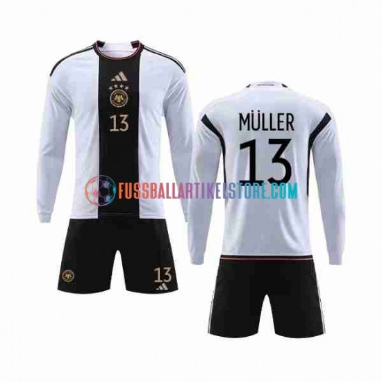 Deutschland Heimausrüstung MULLER 13 World Cup 2022 Kinder Set(Trikot und Hose) L/S