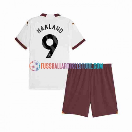 Manchester City Auswärtsausrüstung Erling Haaland 9 2023-2024 Kinder Set(Trikot und Hose) S/S