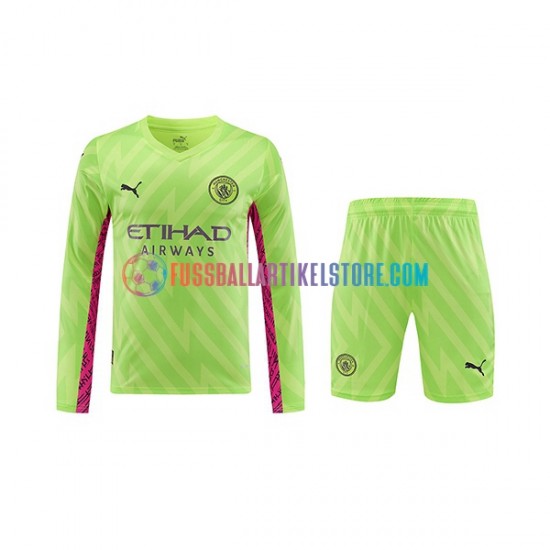 Manchester City Ausweichausrüstung Torwart 2023-2024 Kinder Set(Trikot und Hose) L/S