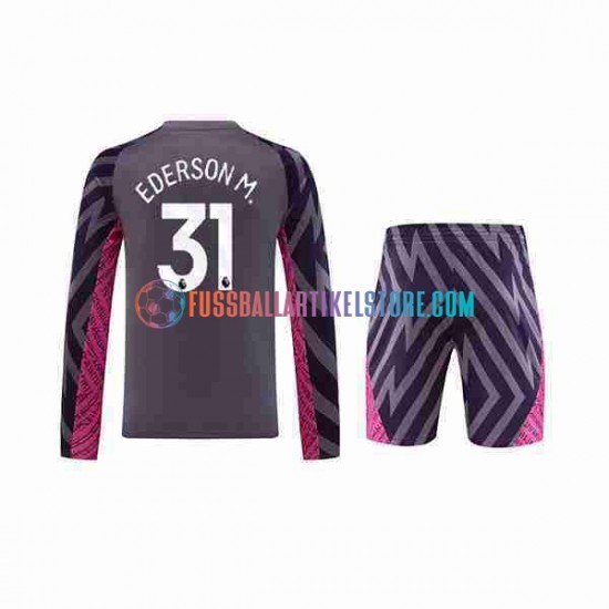 Manchester City Auswärtsausrüstung Torwart Ederson Moraes 31 2023-2024 Kinder Set(Trikot und Hose) L/S