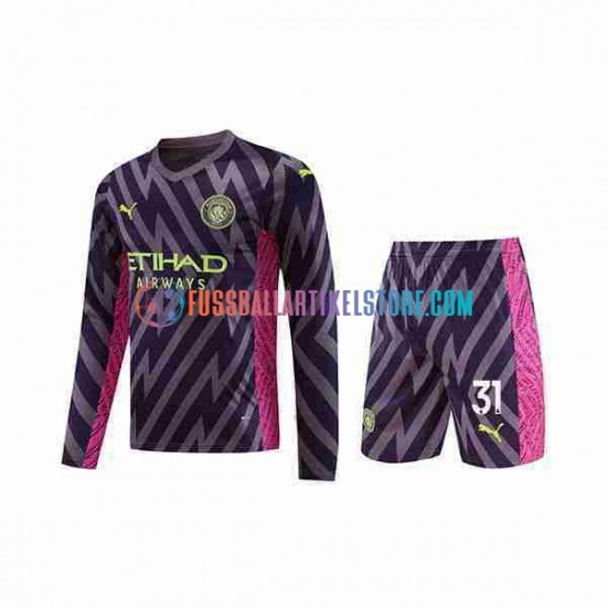 Manchester City Auswärtsausrüstung Torwart Ederson Moraes 31 2023-2024 Kinder Set(Trikot und Hose) L/S