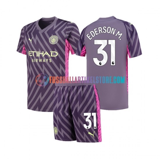 Manchester City Auswärtsausrüstung Torwart Ederson Moraes 31 2023-2024 Kinder Set(Trikot und Hose) S/S