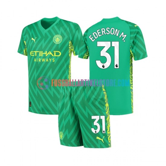 Manchester City Heimausrüstung Torwart Ederson Moraes 31 2023-2024 Kinder Set(Trikot und Hose) S/S