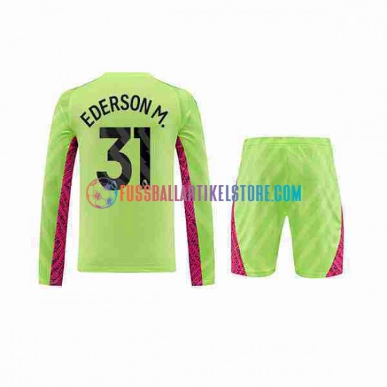 Manchester City Ausweichausrüstung Torwart Ederson Moraes 31 2023-2024 Kinder Set(Trikot und Hose) L/S