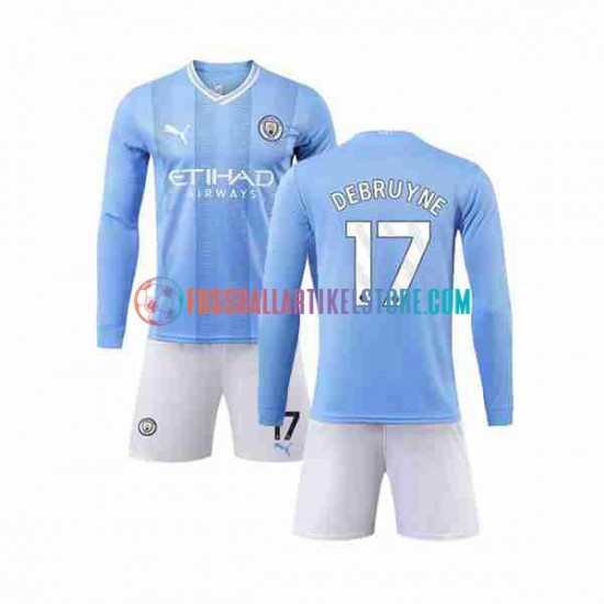 Manchester City Heimausrüstung Kevin De Bruyne 17 2023-2024 Kinder Set(Trikot und Hose) L/S