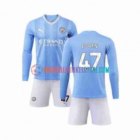 Manchester City Heimausrüstung Phil Foden 47 2023-2024 Kinder Set(Trikot und Hose) L/S