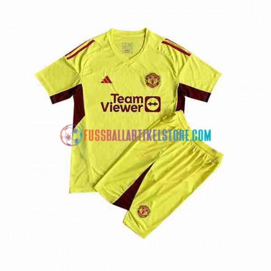 Manchester United Auswärtsausrüstung Torwart 2023-2024 Kinder Set(Trikot und Hose) S/S