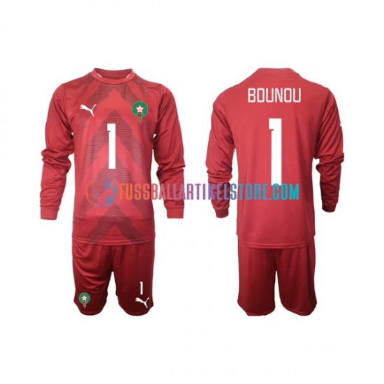 Marokko Heimausrüstung Torwart Yassine Bounou 1 2022 Kinder Set(Trikot und Hose) L/S