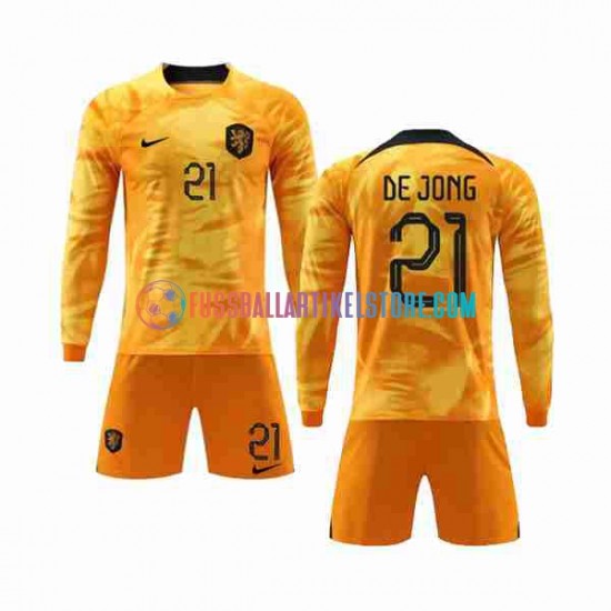 Niederlande Heimausrüstung De Jong 21 World Cup 2022 Kinder Set(Trikot und Hose) L/S