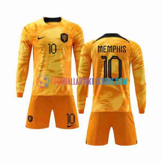 Niederlande Heimausrüstung Memphis 10 World Cup 2022 Kinder Set(Trikot und Hose) L/S