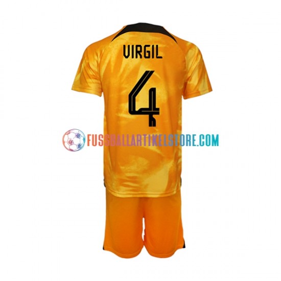 Niederlande Heimausrüstung Virgil van Dijk 4 World Cup 2022 Kinder Set(Trikot und Hose) S/S