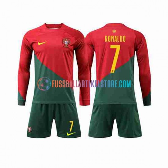 Portugal Heimausrüstung Ronaldo 7 World Cup 2022 Kinder Set(Trikot und Hose) L/S