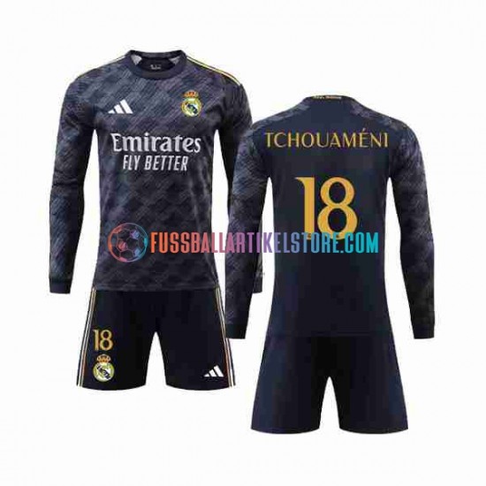 Real Madrid Auswärtsausrüstung Aurelien Tchouameni 18 2023-2024 Kinder Set(Trikot und Hose) L/S