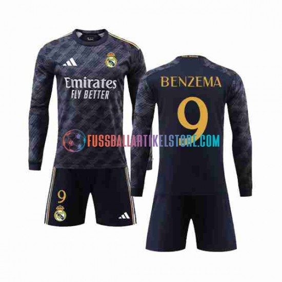 Real Madrid Auswärtsausrüstung Benzema 9 2023-2024 Kinder Set(Trikot und Hose) L/S