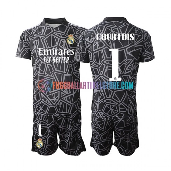 Real Madrid Auswärtsausrüstung Torwart Courtois 1 2022-2023 Kinder Set(Trikot und Hose) S/S