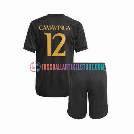 Real Madrid Ausweichausrüstung Eduardo Camavinga 12 2023-2024 Kinder Set(Trikot und Hose) S/S