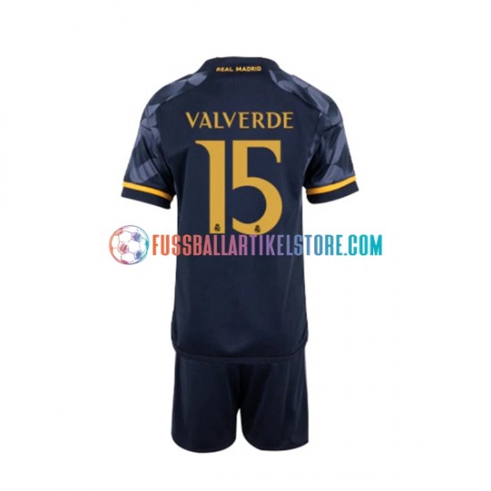 Real Madrid Auswärtsausrüstung Federico Valverde 15 2023-2024 Kinder Set(Trikot und Hose) S/S