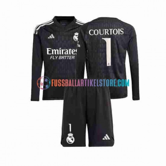 Real Madrid Auswärtsausrüstung Torwart Thibaut Courtois 1 2023-2024 Kinder Set(Trikot und Hose) L/S