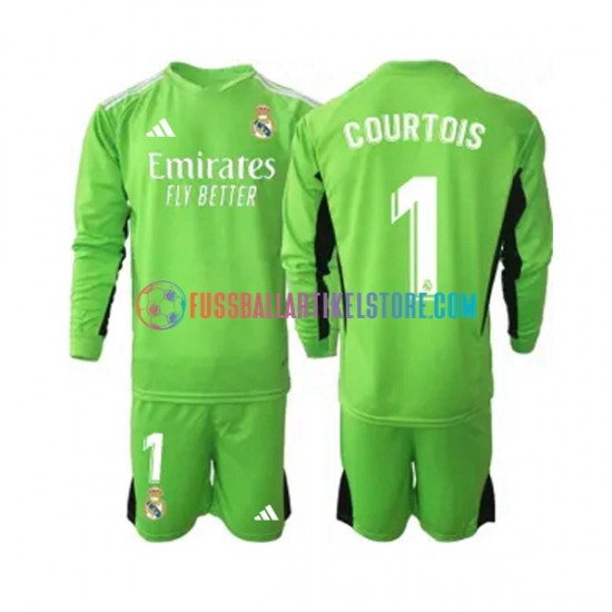 Real Madrid Heimausrüstung Torwart Thibaut Courtois 1 2023-2024 Kinder Set(Trikot und Hose) L/S